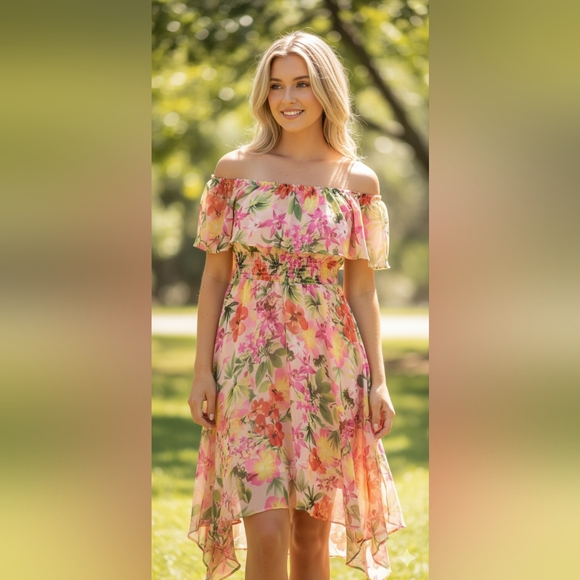 Rabbit Rabbit Rabbit Floral On Or Off-Shoulder Dress - Picture 1 of 11